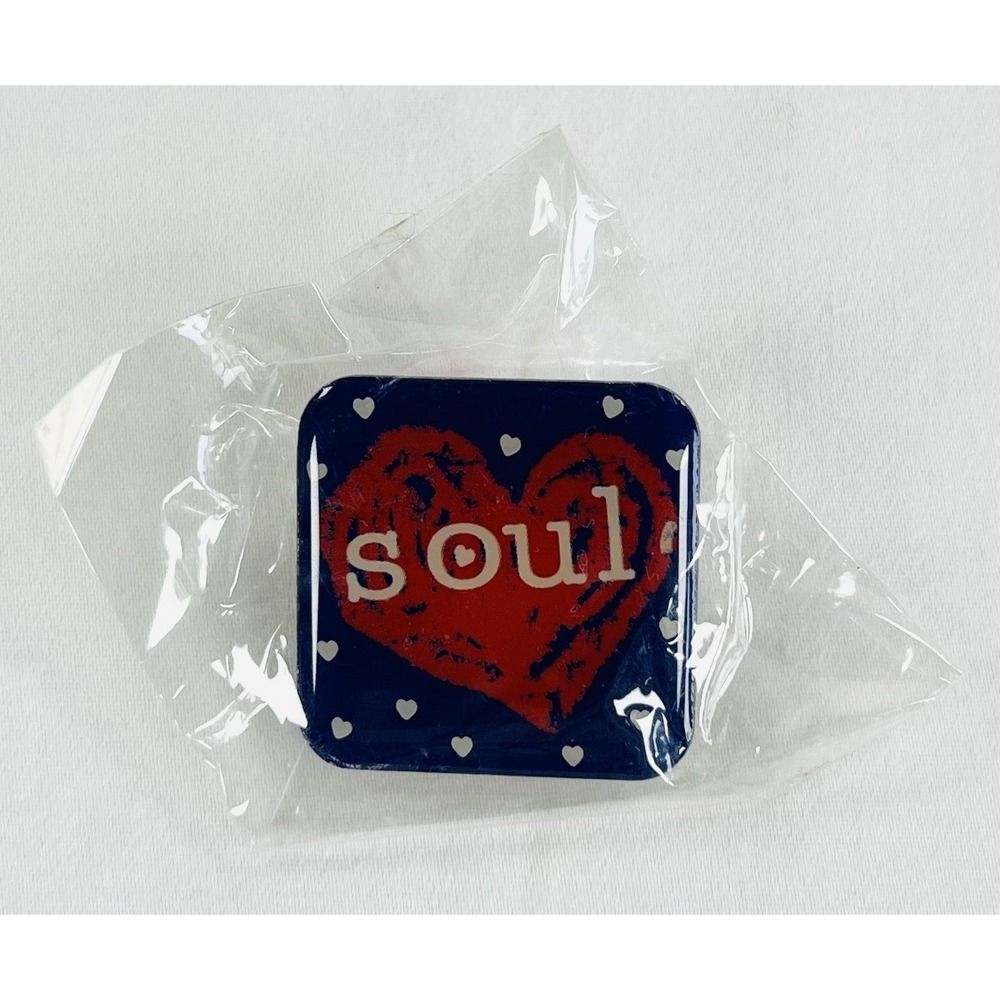 New Penzeys Spices Soul Pin Square Heart Red Blue Hat Lapel Button Accessory 1x1
